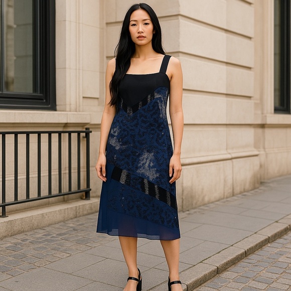 Prabal‎ Gurung Navy Silk Beaded Evening Cocktail Dress Size 6 quiet luxury - Picture 10 of 10